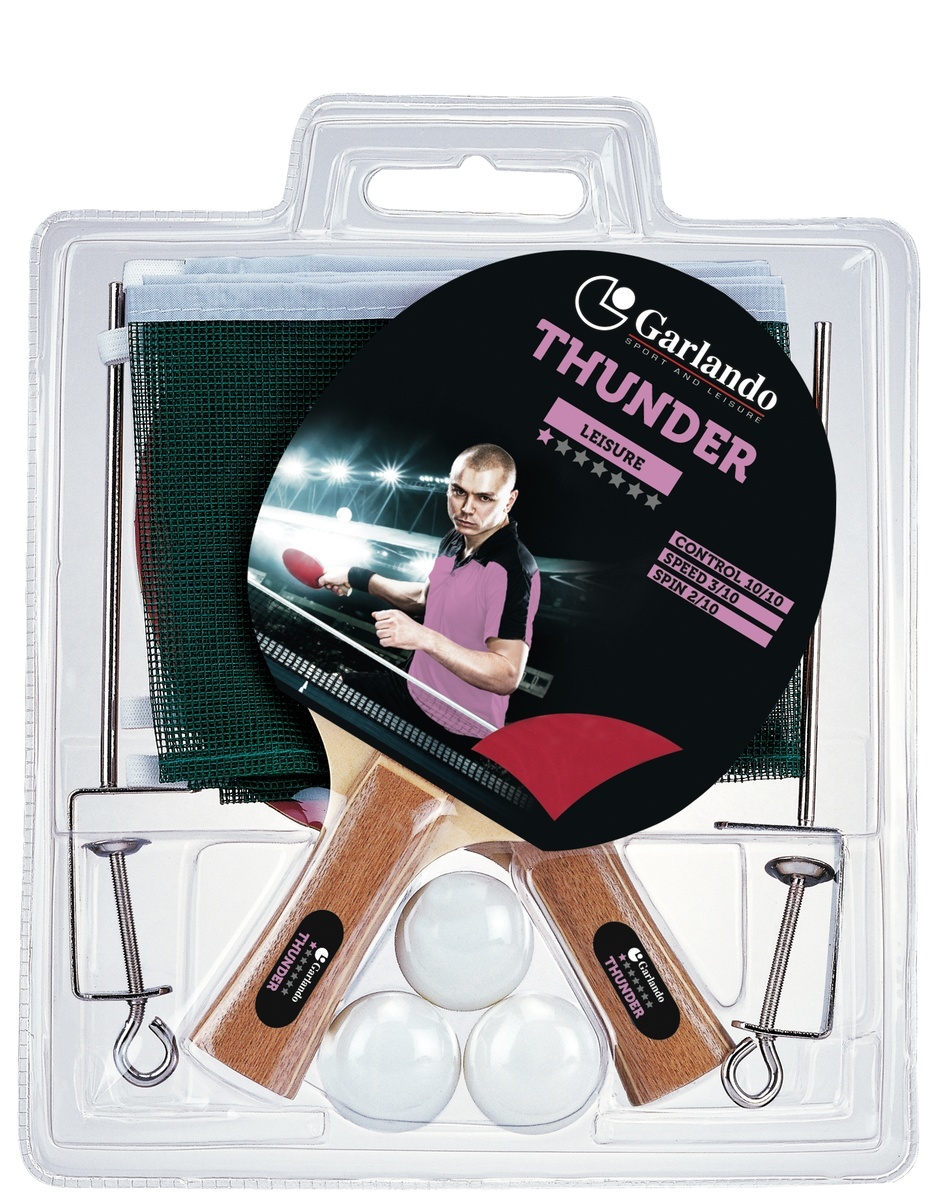 Thunder Plus - Set met 2 Bats - 3 Pingpong ballen - Net en Palen Thunder Plus - Set met 2 Bats - 3 Pingpong ballen - Net en Palen