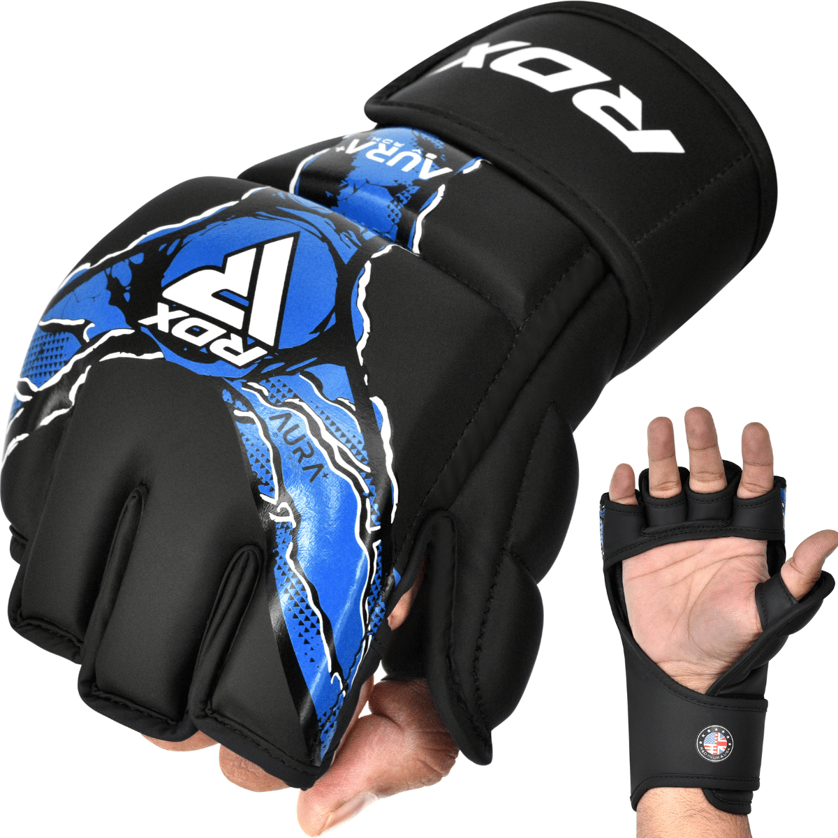 RDX Sports Grappling Handschoenen Aura F17 Zwart Blauw - S
