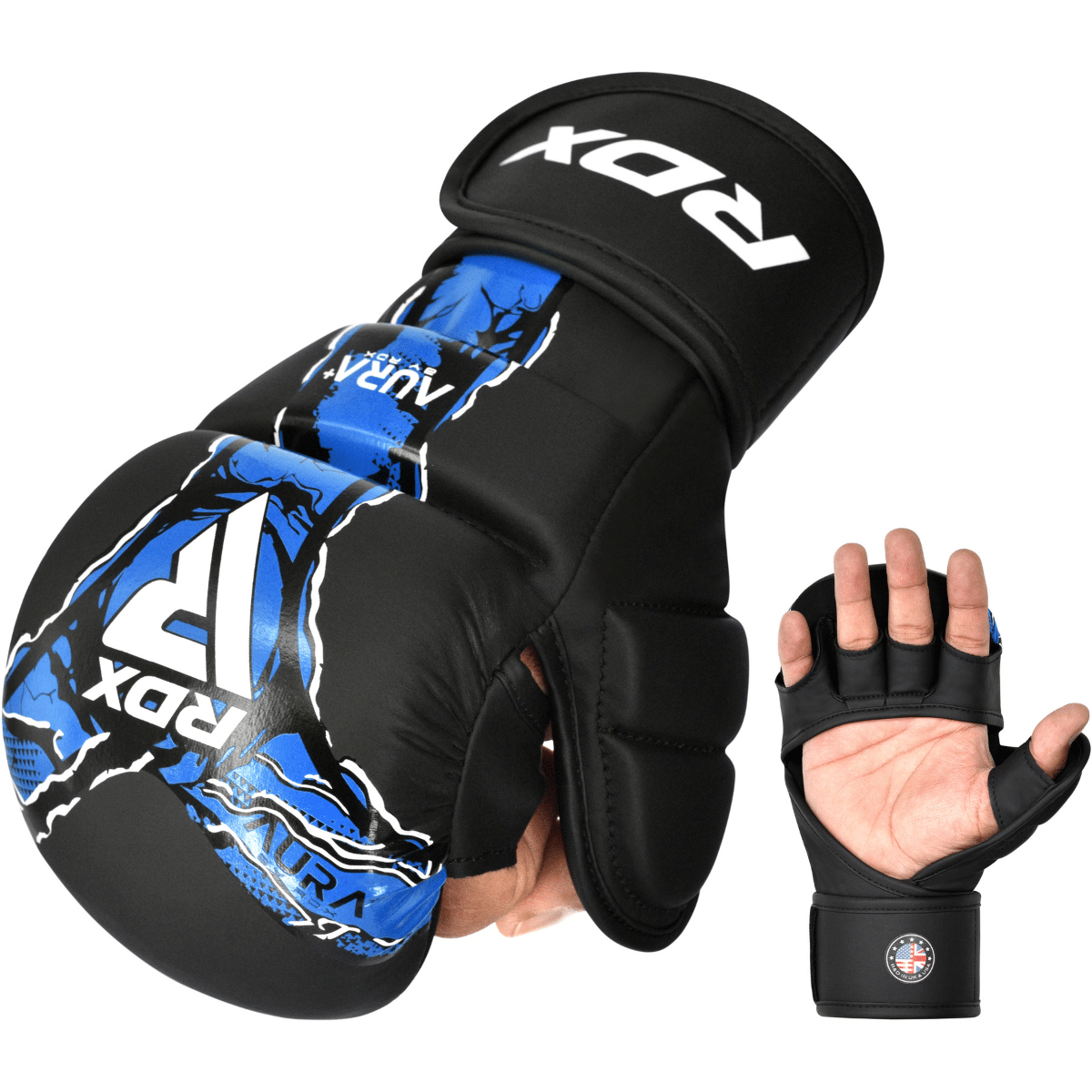 RDX Sports Grappling Handschoenen Shooter Aura F17 Zwart met Blauw - L